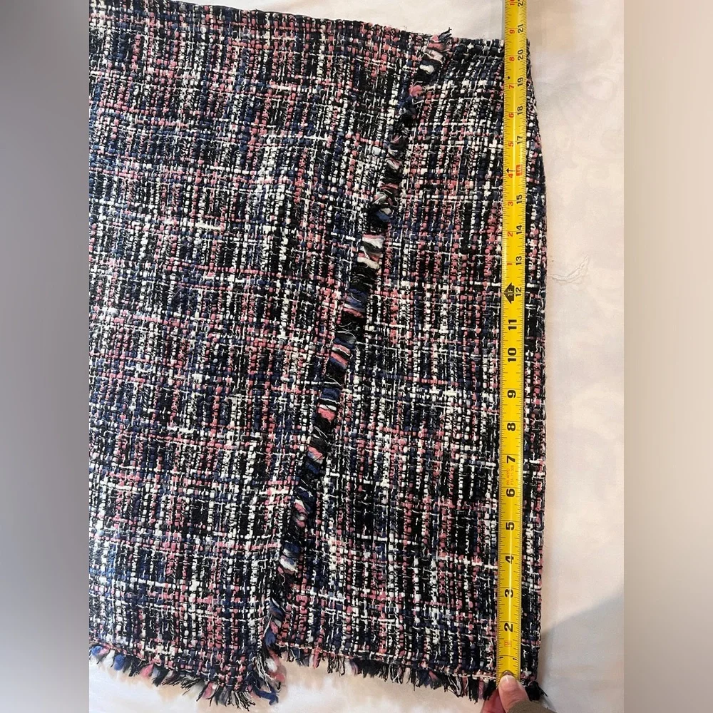 LOFT Tweed Faux-Wrap Tweed Mini‎ Skirt Black White Blue Pink Marled Size 18